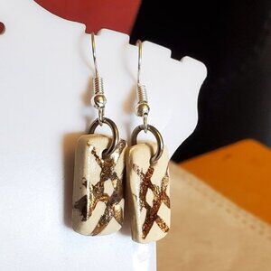Silver Tone Hook Rectangle Ceramic Striped Earring